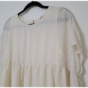 Listicle Cream Swiss Dot Peplum Top Women Large Short Sleeve High Low Boho Large